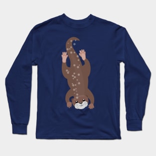 Cute otter diving bubbles cartoon illustration Long Sleeve T-Shirt